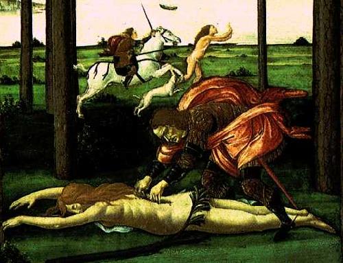 BOTTICELLI, Sandro The Story of Nastagio degli Onesti (detail of the second episode)  dghg Sweden oil painting art